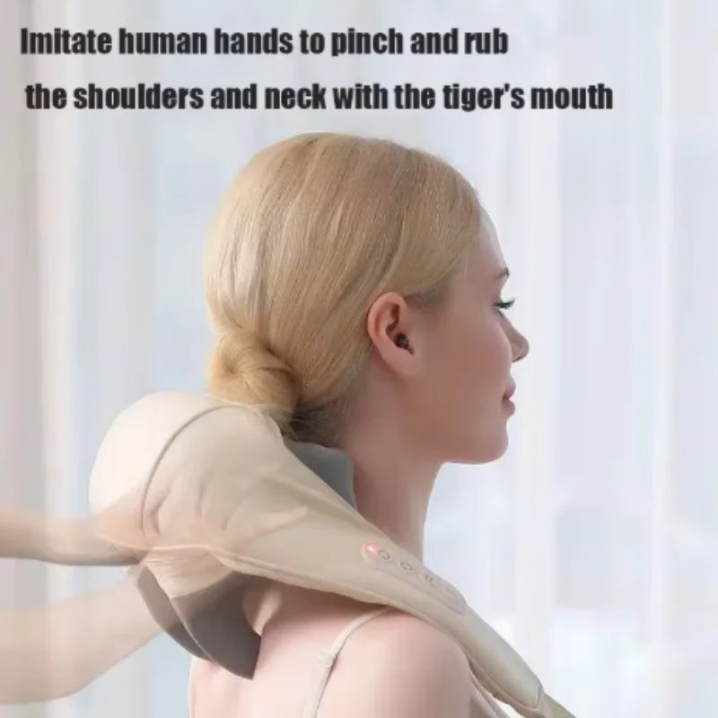 Shoulders and Neck Massager with Hot Compress Function Relaxes Back Shoulder Muscle Pain Relief Portable Bionic Qme