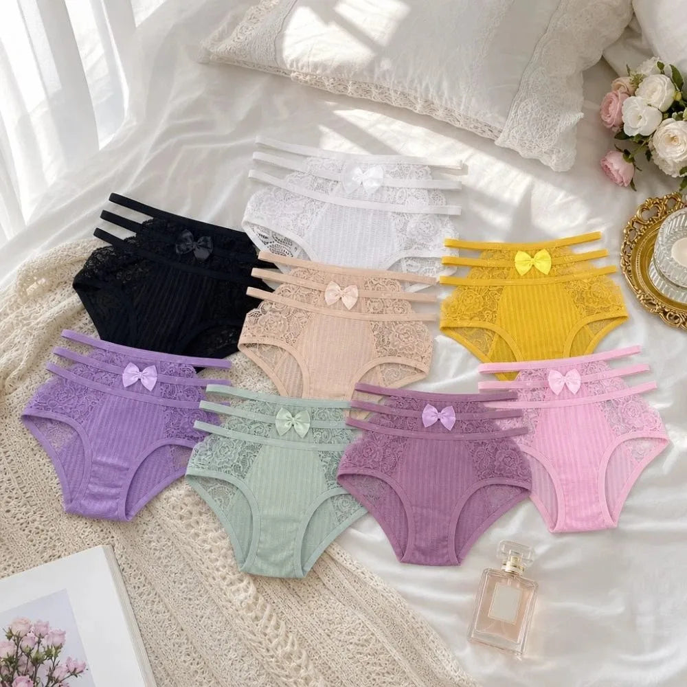 Sweet Hollow Out Women's Panties Mesh Waist Briefs Lingerie Lace Qme