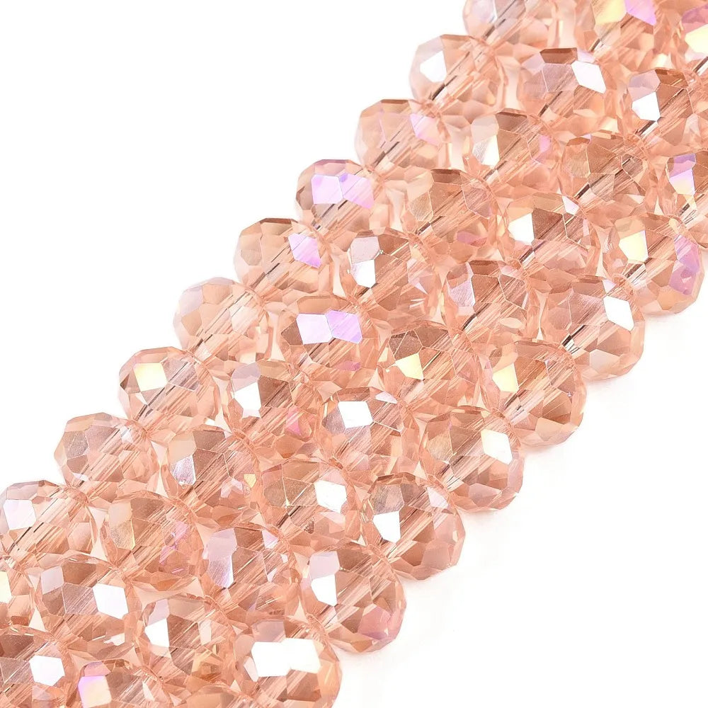 PandaHall 20strands glass Multicolor Beads AB Plated Faceted 8x6mm for DIY Jewelry Making Qme Misty Rose