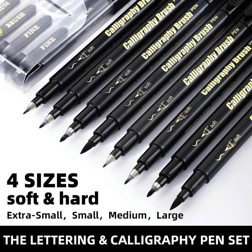 4 Pcs Black Hand Lettering Calligraphy Pen Set Drawing Writing Learning Fine Brush Markers Art Supplies Manga Pen Qme