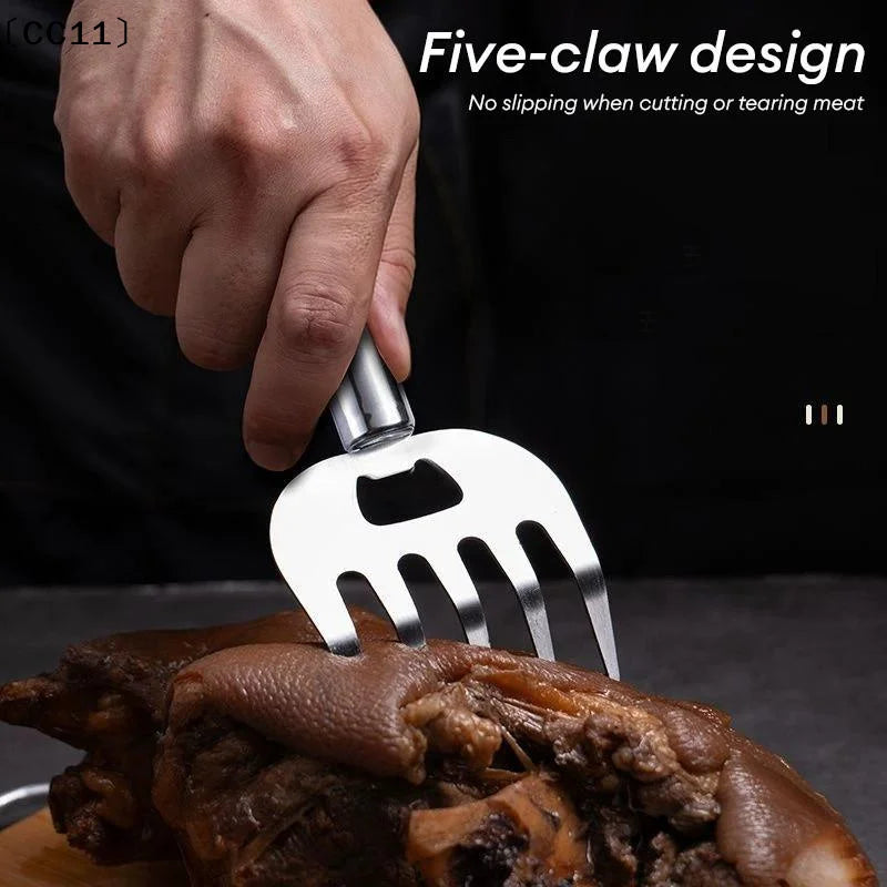 1 Stainless Steel Meat Cutter Finger Protector Fork Wooden Handle Qme