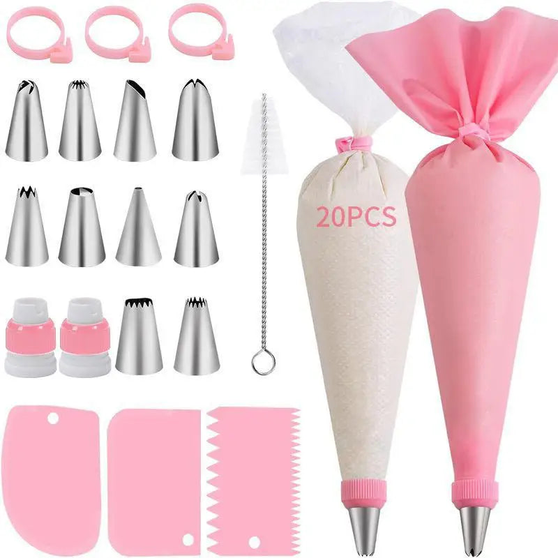 Piping Bags Tips Cake DIY Decorating Stainless Steel Nozzle Reusable Qme Pink