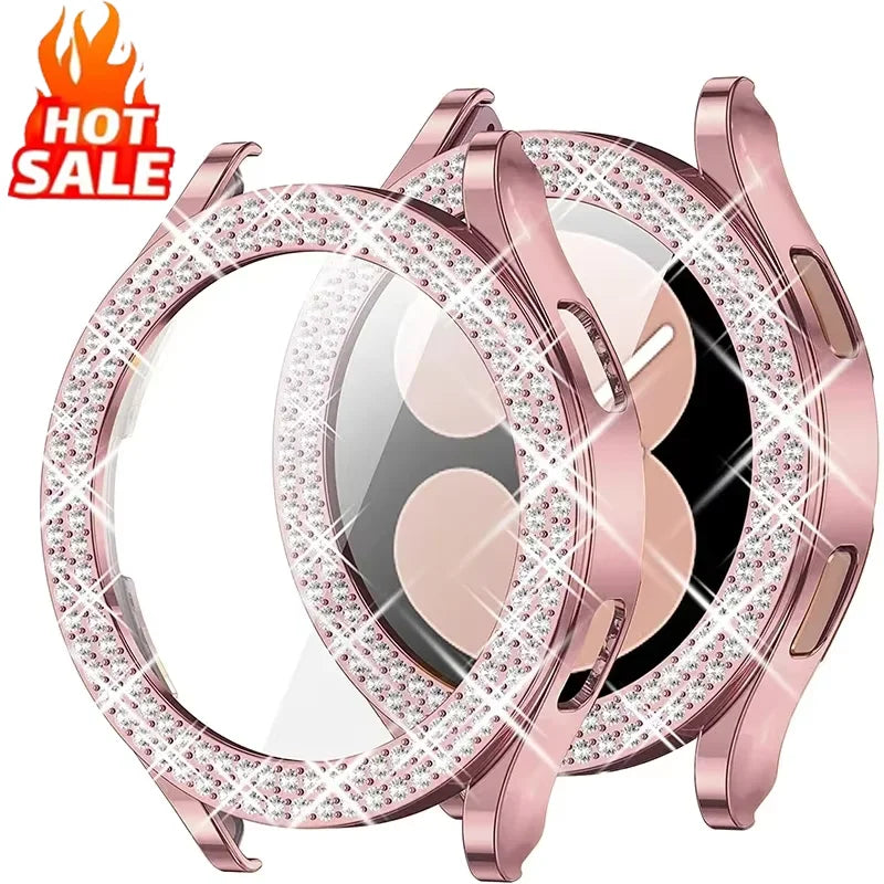 Bling Diamond Case for Samsung Galaxy Watch 7 6 5 4 PC Protective Case 40mm 44mm Screen Protector bumper Transparent Cover Qme