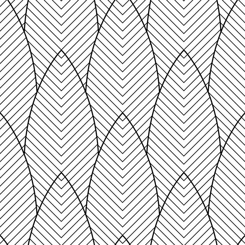 Black White Geometric Abstract Curve Peeling Wall Self-adhesive Qme WHITE 100CMX45CM
