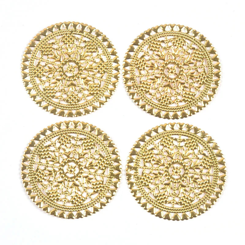 10Pcs Round Metal Crafts Filigree Flower Wraps Connectors For Making Scrapbook DIY Embellishments Handicraft Home Decor yk0896 Qme Gold