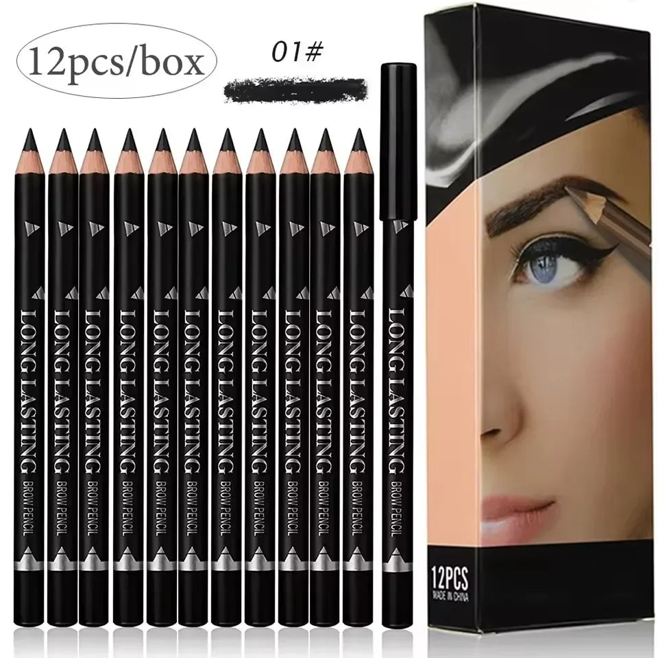 6/12Pcs Eye Brow Pencil Waterproof Professional Women Eye Makeup Pen Easy Color Natural Black Brown Cosmetic Beauty Eyebrow Tool Qme 12pcs Black 01