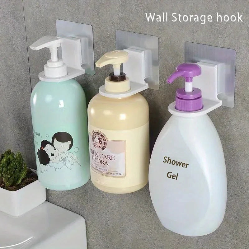 1pc Wall Storage Hook, Bathroom Shampoo Shower Gel Shelf, Self-Adhesive Wall Mounted Bathroom Bottle Holder, Qme