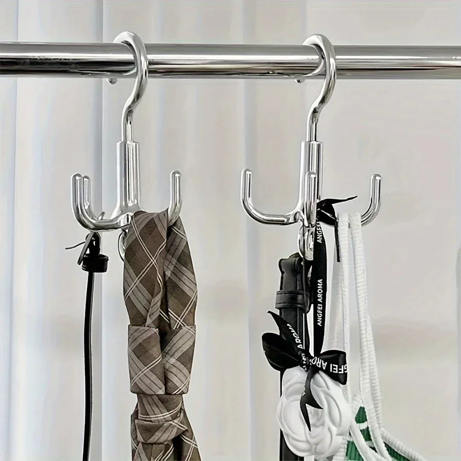 1pc Multifunctional Rotating Clothes Hook - Punch-Free, 4-Claw Rotation, Coat Hanger, Belt Organizer, Scarf Storage Rack Qme