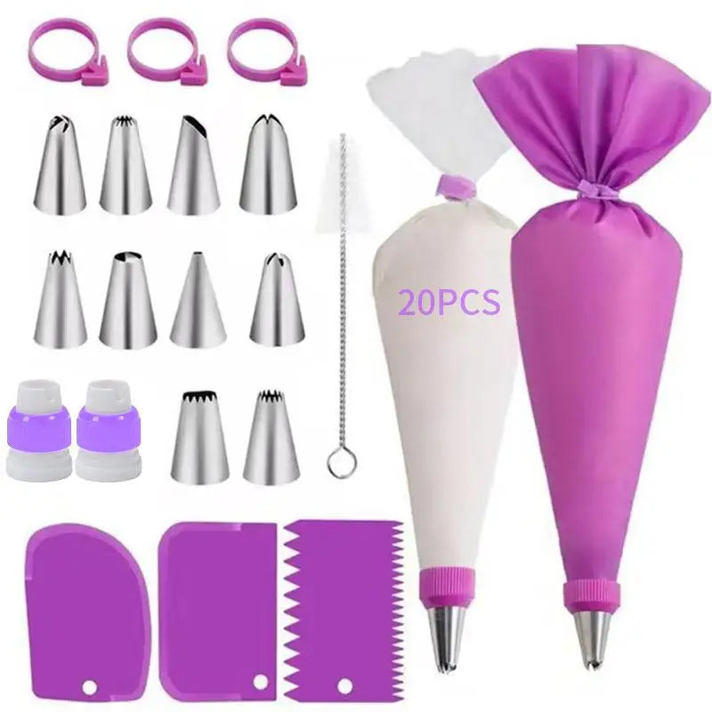 Piping Bags Tips Cake DIY Decorating Stainless Steel Nozzle Reusable Qme Purple