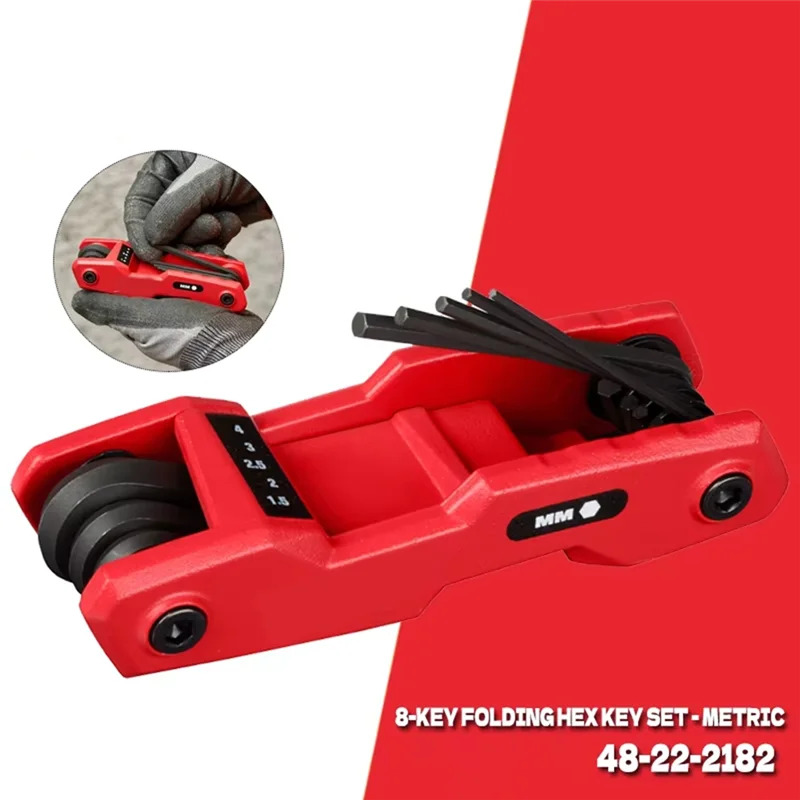 A02F-8-Key Metric Folding Hex Key Set 270° High-Contrast Power Tool Accessories 48-22-2182 Qme