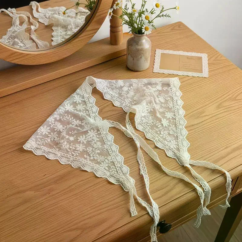 Vintage Boho Lace Trim Triangle Headscarf Multi-functional Qme