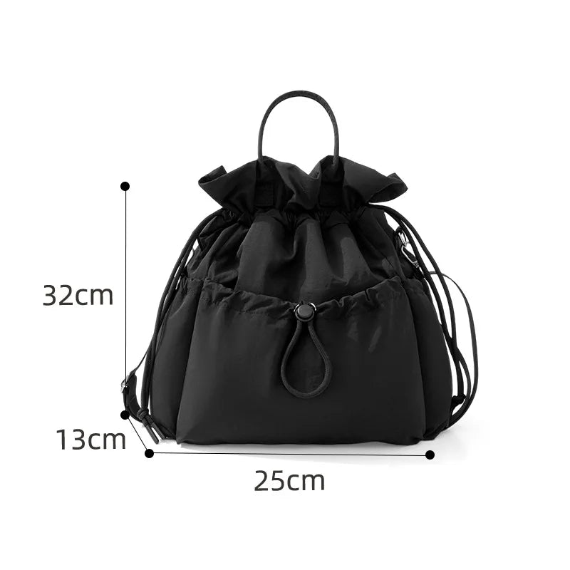 A High appearance drawstring lunch bag, student office worker insulated lunch box bag, hand-held large capacity lunch bag Qme black