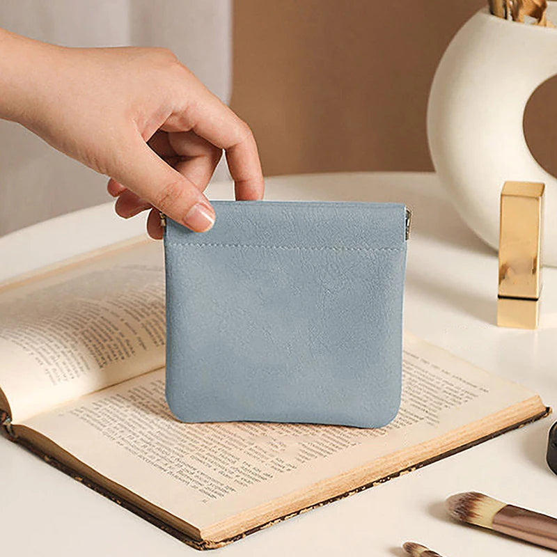 Jewelry Earphone Storage Pouch Pocket Cosmetic Bag Lipstick Leather Qme Blue