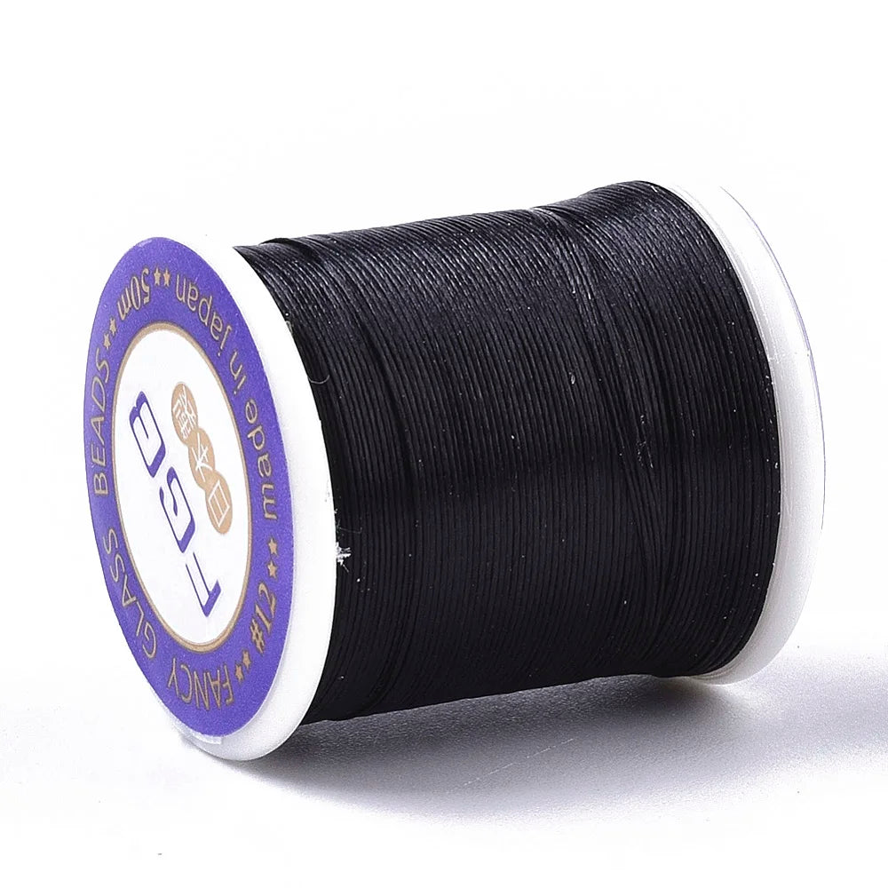 PandaHall 50m/Roll Multi-Color Nylon 66 Beading Thread, 0.1mm High Strength Stretch Resistant for Seed Bead Jewelry Making Qme Black