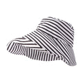 Simple Striped Bucket Hat Widened Brim Sunshade Foldable Beach Sun Cap Lightweight Cloth Roll Edge Fisherman Hat Vacation Qme White and Black