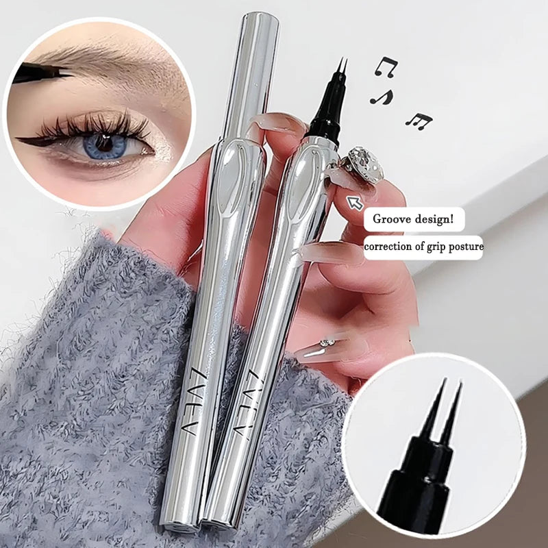 Ultra-fine 2 Point Silver Eyebrow Pen Liquid Wild Eyebrow Tattoo Waterproof 2 Fork Silkworm Brow Pen Easy To Grip Eye Makeup Qme