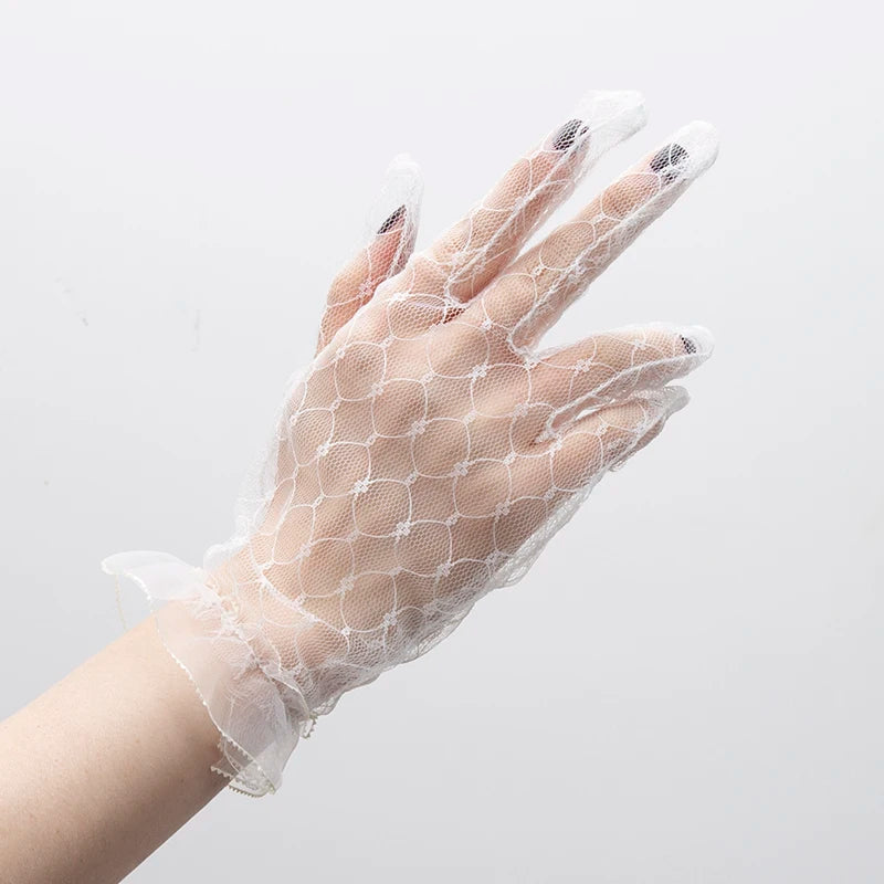 1 Pair Women Sexy Lace Fashion Black Gloves Transparentes Mesh Tulle Qme WHITE One Size