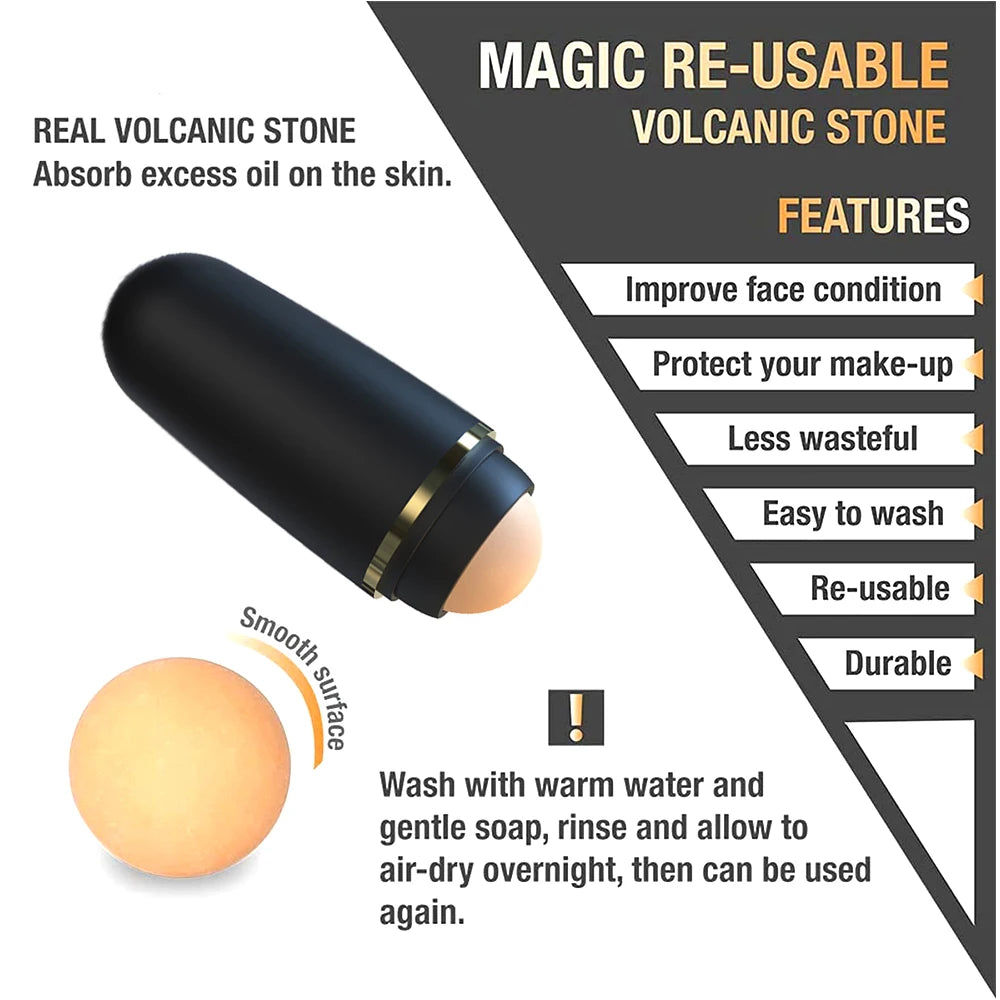 1PC Oil-absorbing Roller Volcanic Stone Facial Oil Removing Portable Skin Care Tool Beauty Stick Minimize Pores Beauty Tools Qme