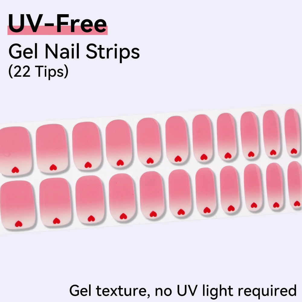 22 Tips Sheet Red French Heart UV-Free Gel Nail Stickers Long-lasting Qme BSA-0375