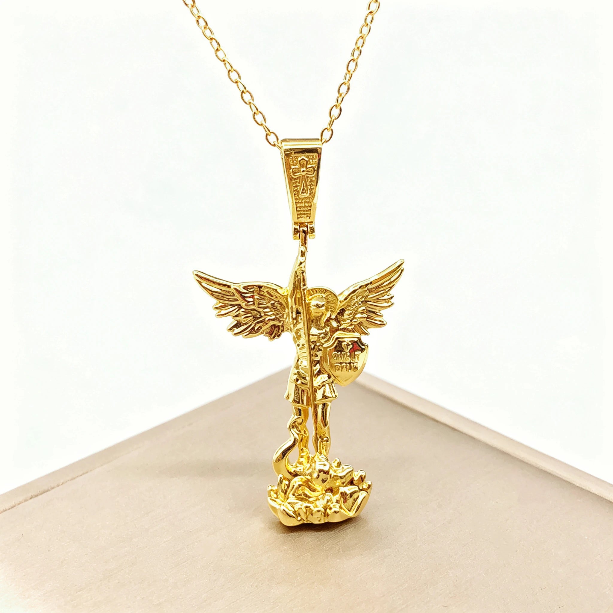 Classic Gold Rose Gold t St. Michael the Archangel Necklace Christian Faith Amulet Guardian Angel Zirconia Jewelry for Men Women Qme 1