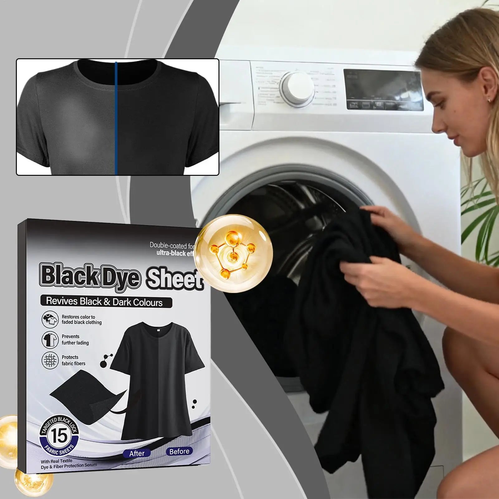 Black Clothes Dye 15 Clothing Restorer Laundry Sheets Fabric Care Qme