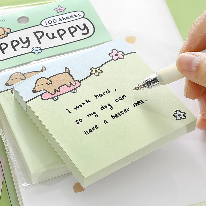 100 sheets Relaxation Series Cartoon Adhesive Cute Animals Notes Notepad Memo Pad Office School Supplies Stationery Stickers Qme