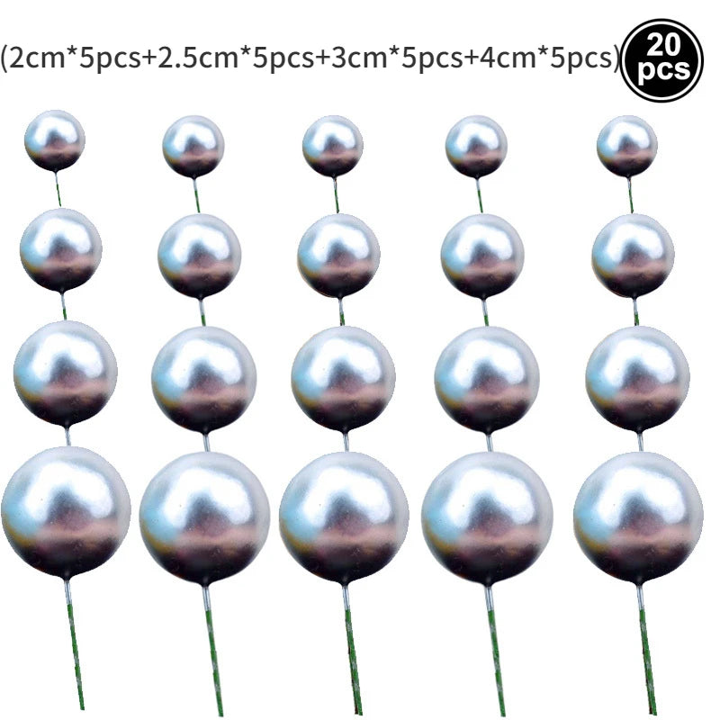 20Pcs Cake Topper Gold Silver Ball Happy Birthday Cake Topper DIY Cupcake Flag Wedding Christmas Ball Decor Birthday Decoration Qme 20pcs-Silver