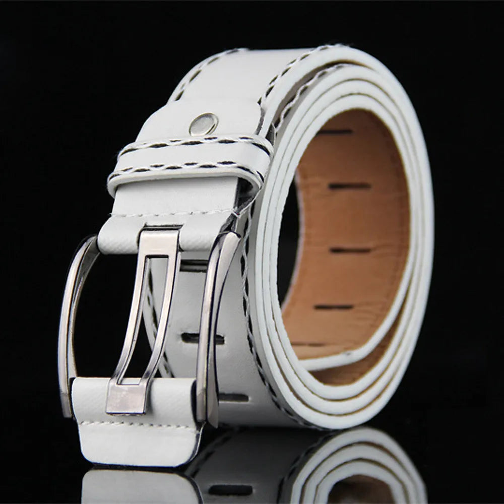 New Casual Men's Belt High Quality Designer Second Cow Leather Belts Strap Male Metal Smooth Buckle Fashion Buckle Waistband Qme White