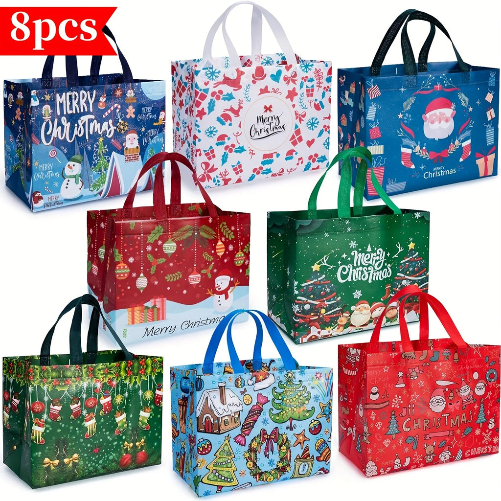 8Pcs large Christmas gift bag, reusable non-woven Christmas shopping bag, suitable for New Year, Christmas decoration party supp Qme 8pcs Other 32x25x17cm