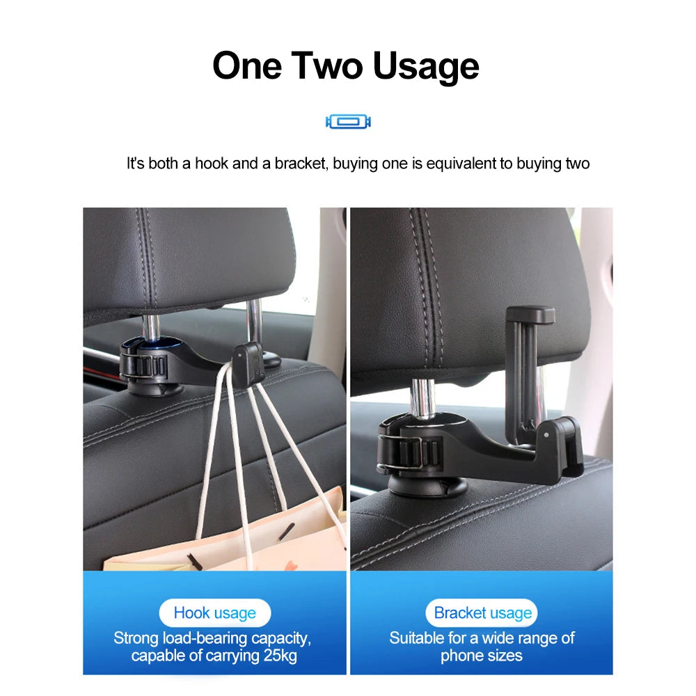 Dual-Use Car Rear Headrest Phone Mount Hidden Storage Hook Multifunctional Lock Type Cellphone Holder For Car Storage Organizer Qme
