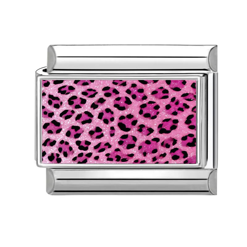 Fashion Pink Y2K Leopard Print Love Heart Butterfly Italian Charm