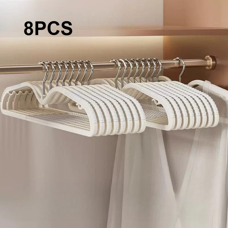 Non-Slip Clothes Hangers - Plastic Anti-Slip Hangers with Shoulder Grooves Space Saving Qme White 8pcs