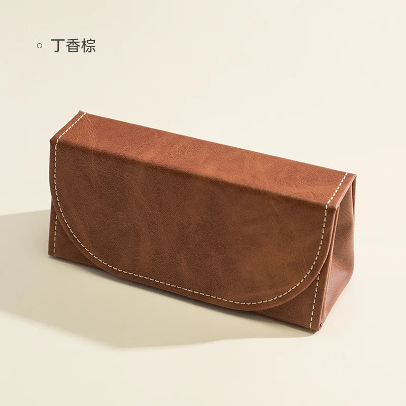 Premium PU Large Capacity Men's Eyeglass Case Ins Style Shockproof Portable Glasses Storage Box Eyeglass Box for Gift Qme Brown Eyeglass Case