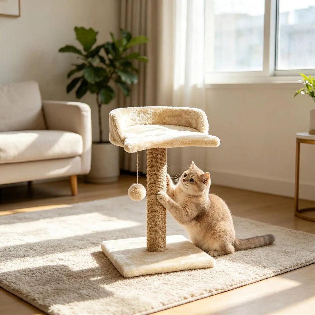 Cat Scratching Post Tall Interactive Self Groomer Toys Plush Ball Qme