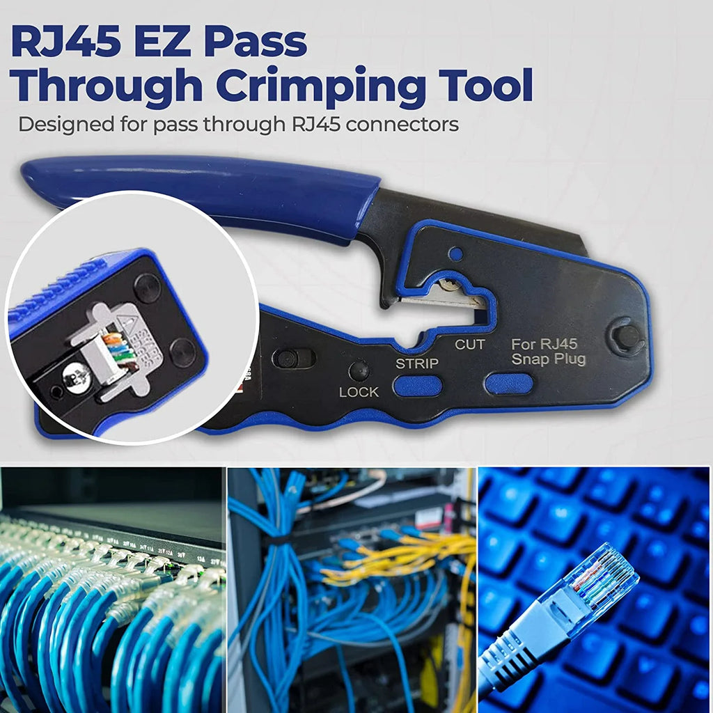 RJ45 Crimp Tool Pass Through Crimper Cutter for Cat6a Cat6 Cat5 8P8C Modular Connector Ethernet All-in-one Wire Tool Qme
