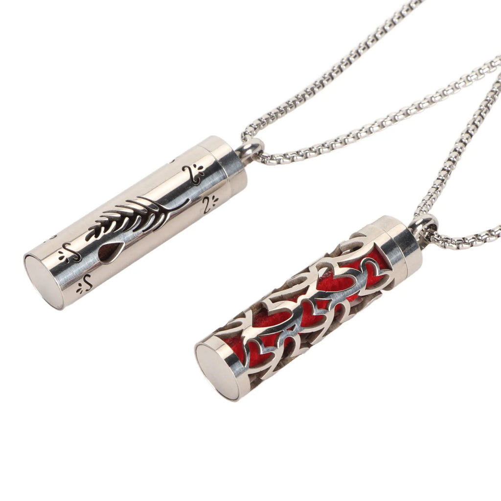 2Pcs Aromatherapy Necklaces Aromatherapy Necklaces Stainless Steel Stress Relief Essential Oil Diffuser Necklace for Men Women Qme