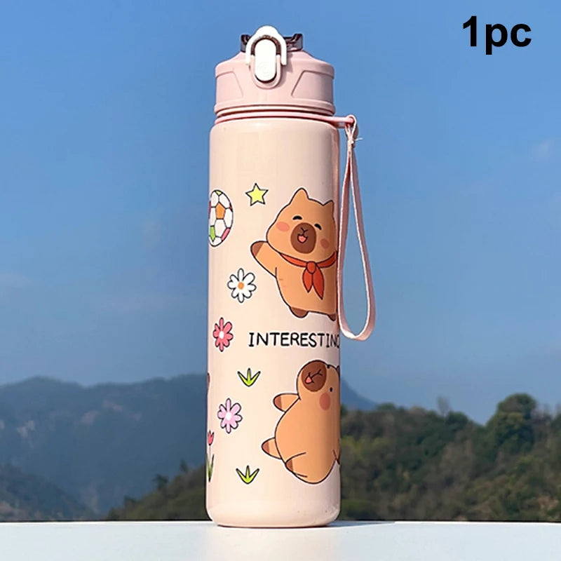 Cartoon Capybara Water Bottle Plastic Cup Portable Large Capacity Qme A1
