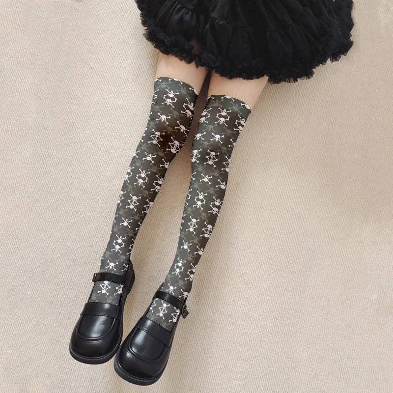 Fun Skull Pattern Women's Long Stockings Fashion Printing Trend Qme style10 One Size