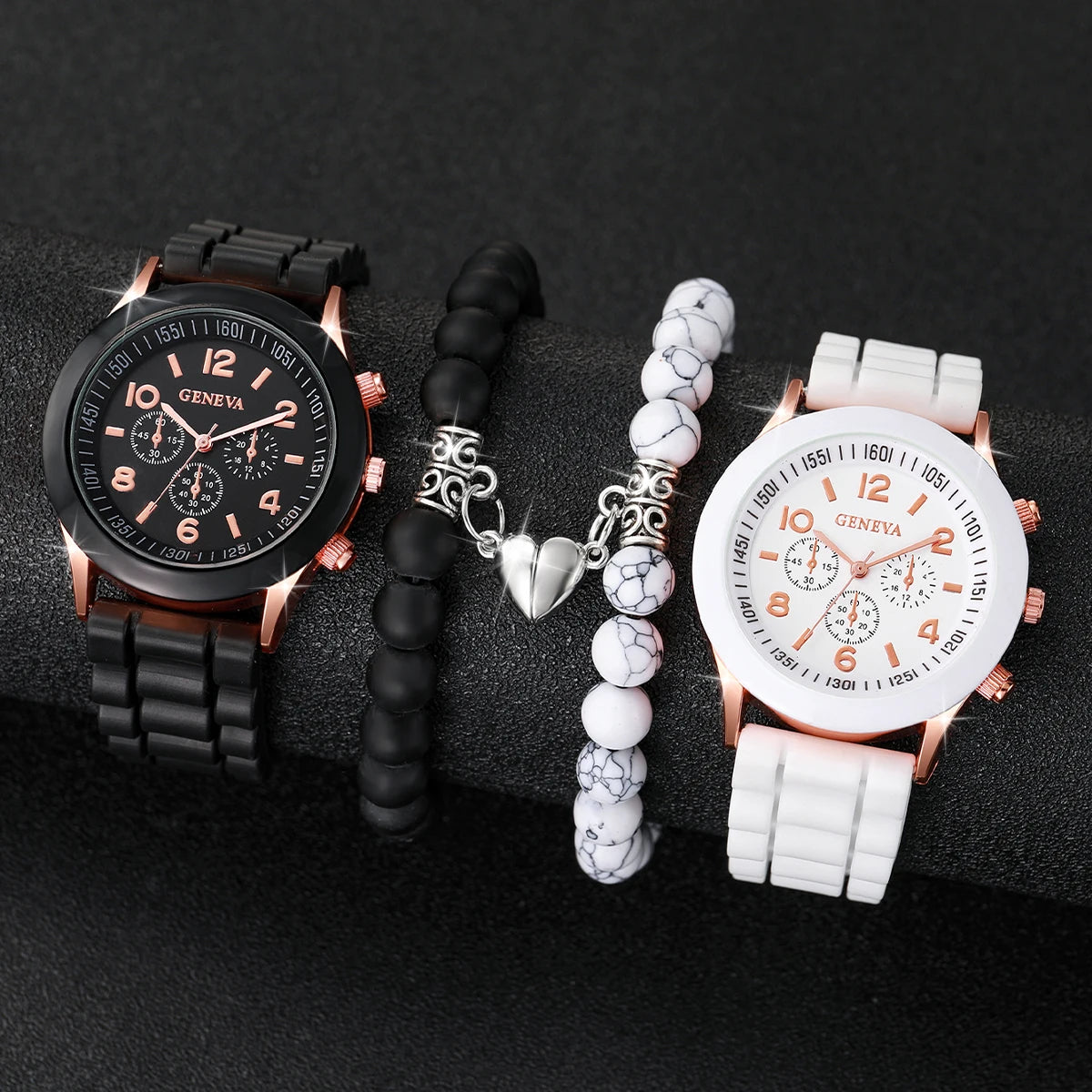 2026 4pcs Ladies' Korean version high-end fashion watch with simple classic faux leather strap watch set for women Qme 4PCS Set