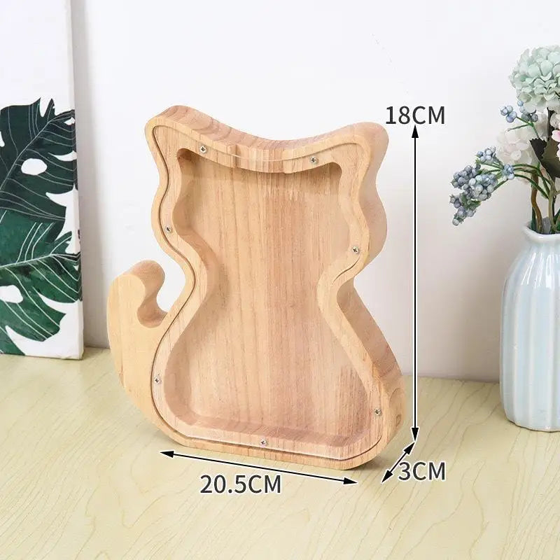 Wooden Animal Piggy Bank Transparent Cat Elephant Dinosaur Wood Qme Cat