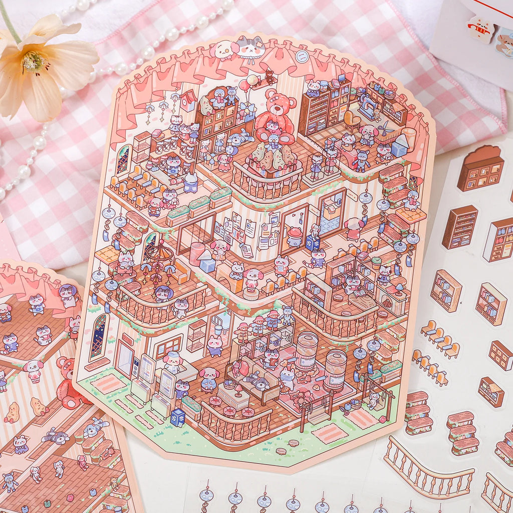 Plus Size 3D Cartoon Castle Town Landscape Sticker Scene DIY Toy Game Scrapbook Sticker Festival Birthday Gift for Kid Child Qme