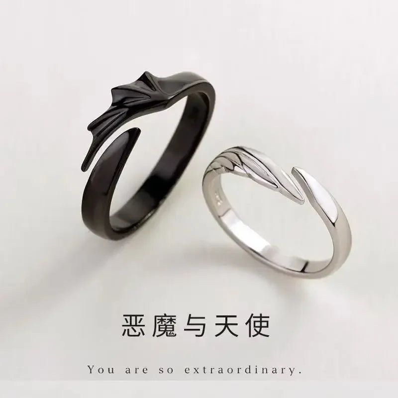 2025 Hip Hop Punk Angel and Devil Couple Rings Men Women Korean Simple Black silvery Gift Jewelry for Engagement Accessary Femme Qme