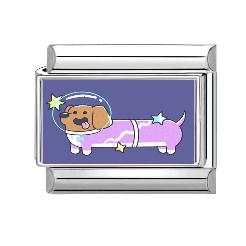Sweet Purple Series Cats Dog Puppy Flower Heart Charm Italian Links