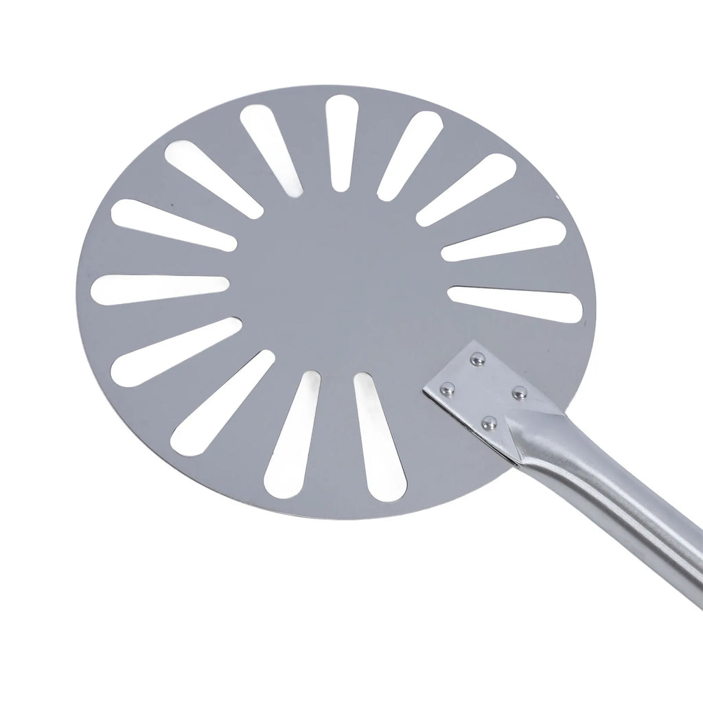 9inch Pizza Turning Peel Lightweight Stainless Steel Perforated Pizza Peel Metal Pizza Turner Peel with 2 Wooden Long Handle Qme