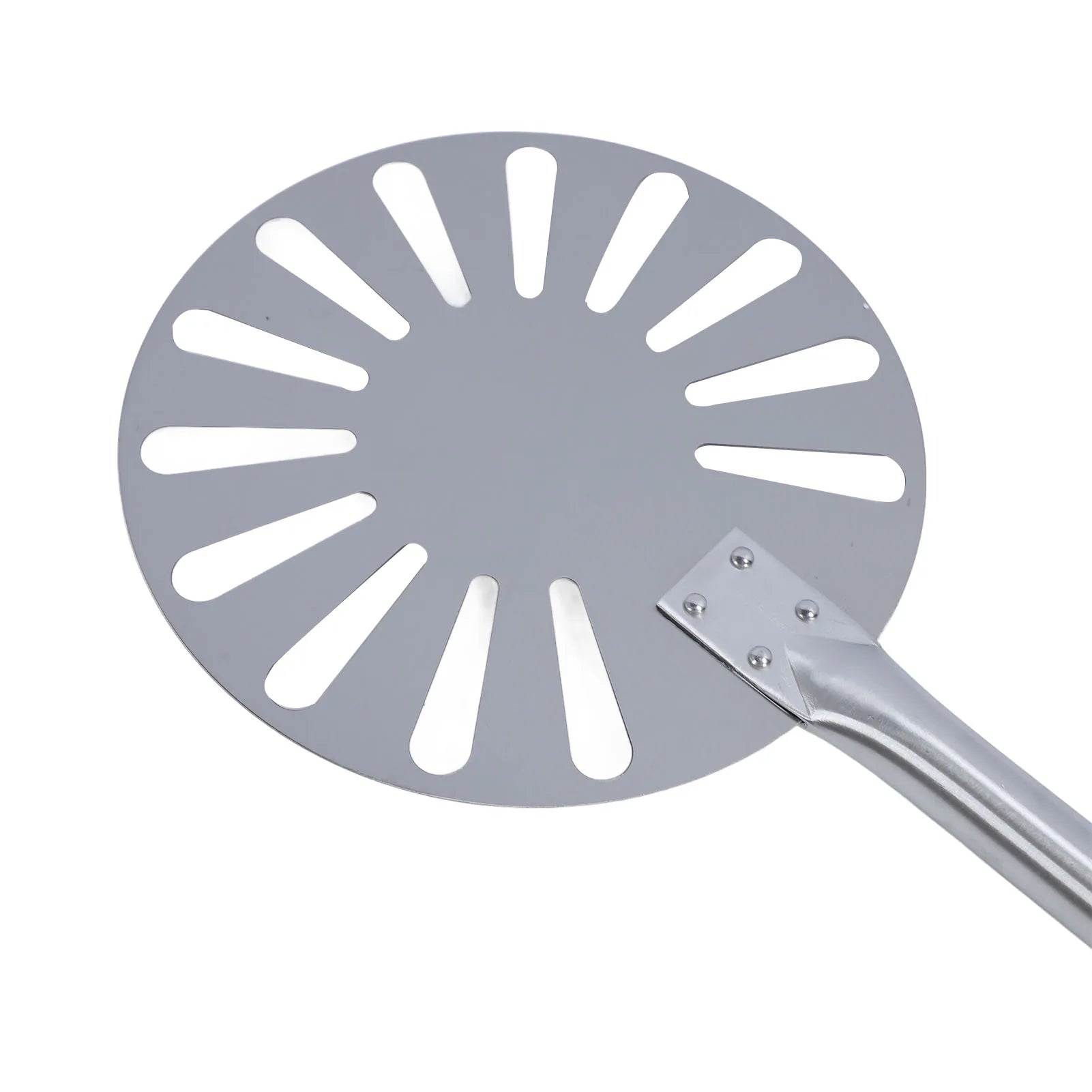 9inch Pizza Turning Peel Lightweight Stainless Steel Perforated Pizza Peel Metal Pizza Turner Peel with 2 Wooden Long Handle Qme