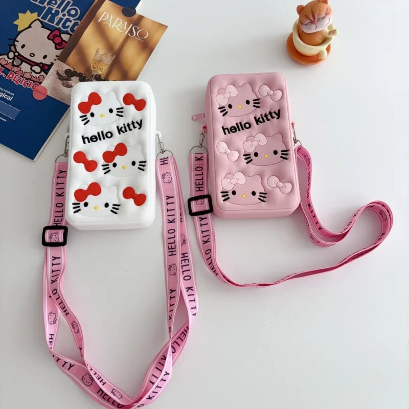 Hello Kitty New Cartoon Silicone Coin Purse Student Mini Bag Phone Neck Pouch Cute Little Wallet Crossbody Bag Qme