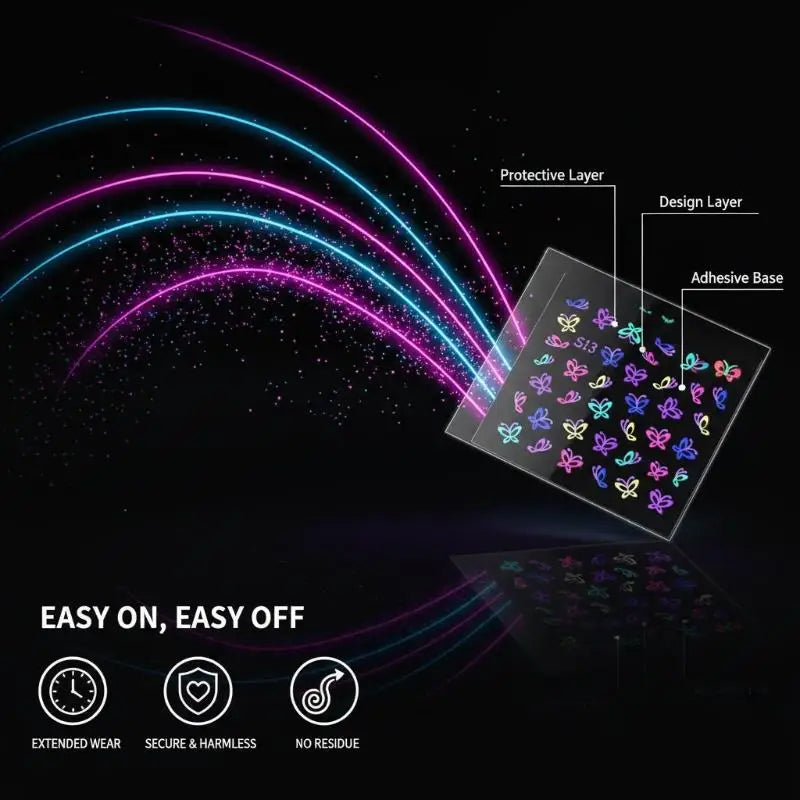 30 Sheets 3D Glow Dark Neon Nail Stickers Glittery Glossy Qme Default Title