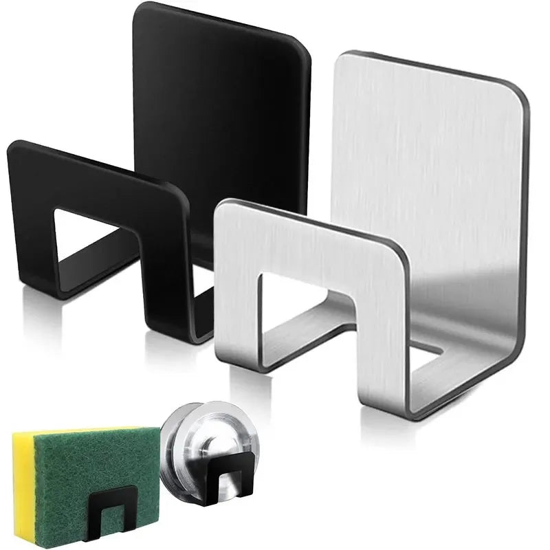 Stainless Steel Sink Tray Drainer Rack Kitchen Sink Sponge Holders Self Adhesive Hook Storage Holder Kitchen Wire Rag Organizer Qme