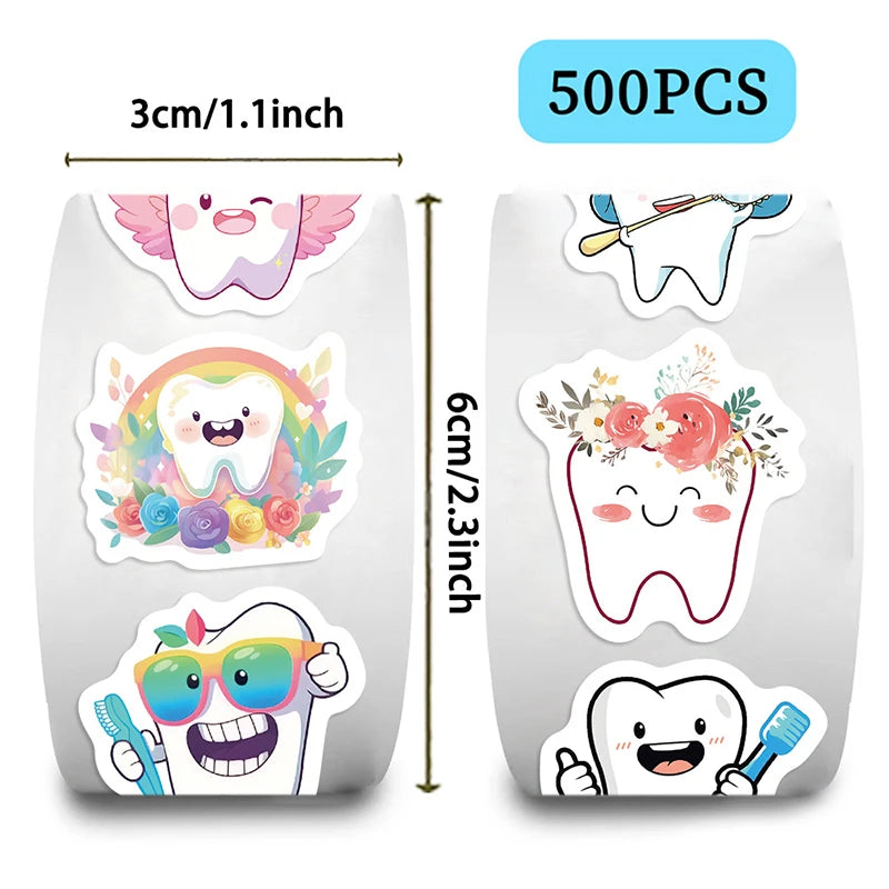Roll Dental Stickers Cartoon Decoration Tooth Shaped Sticker Label Qme