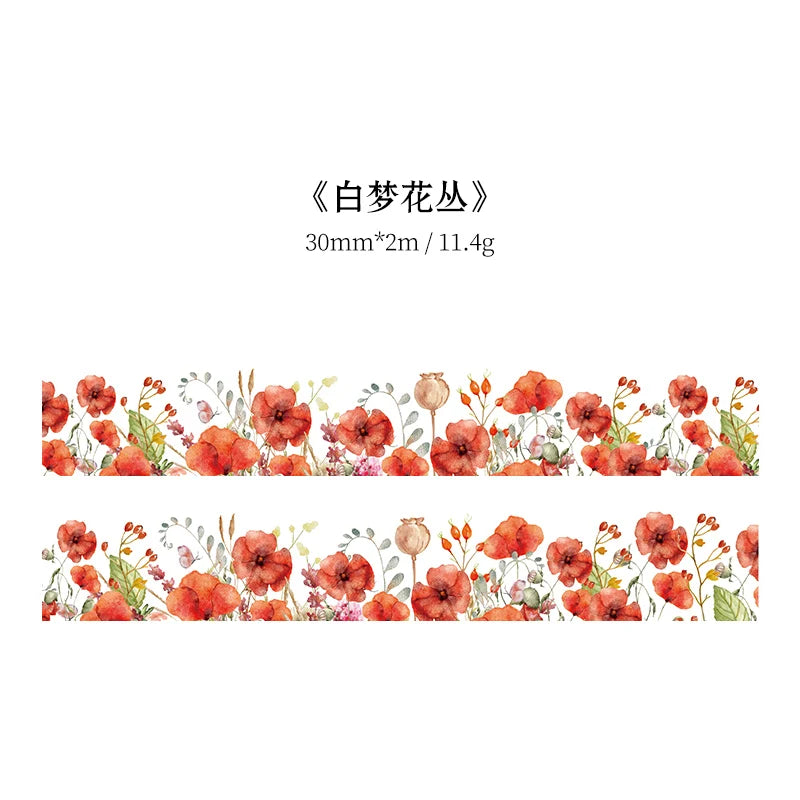 TIANZI 30mm/50mm*2m Vintage Plant Masking Washi Tape Flowers Sticker Aesthetics Diy Scrapbooking Sticker School Supplies Qme D